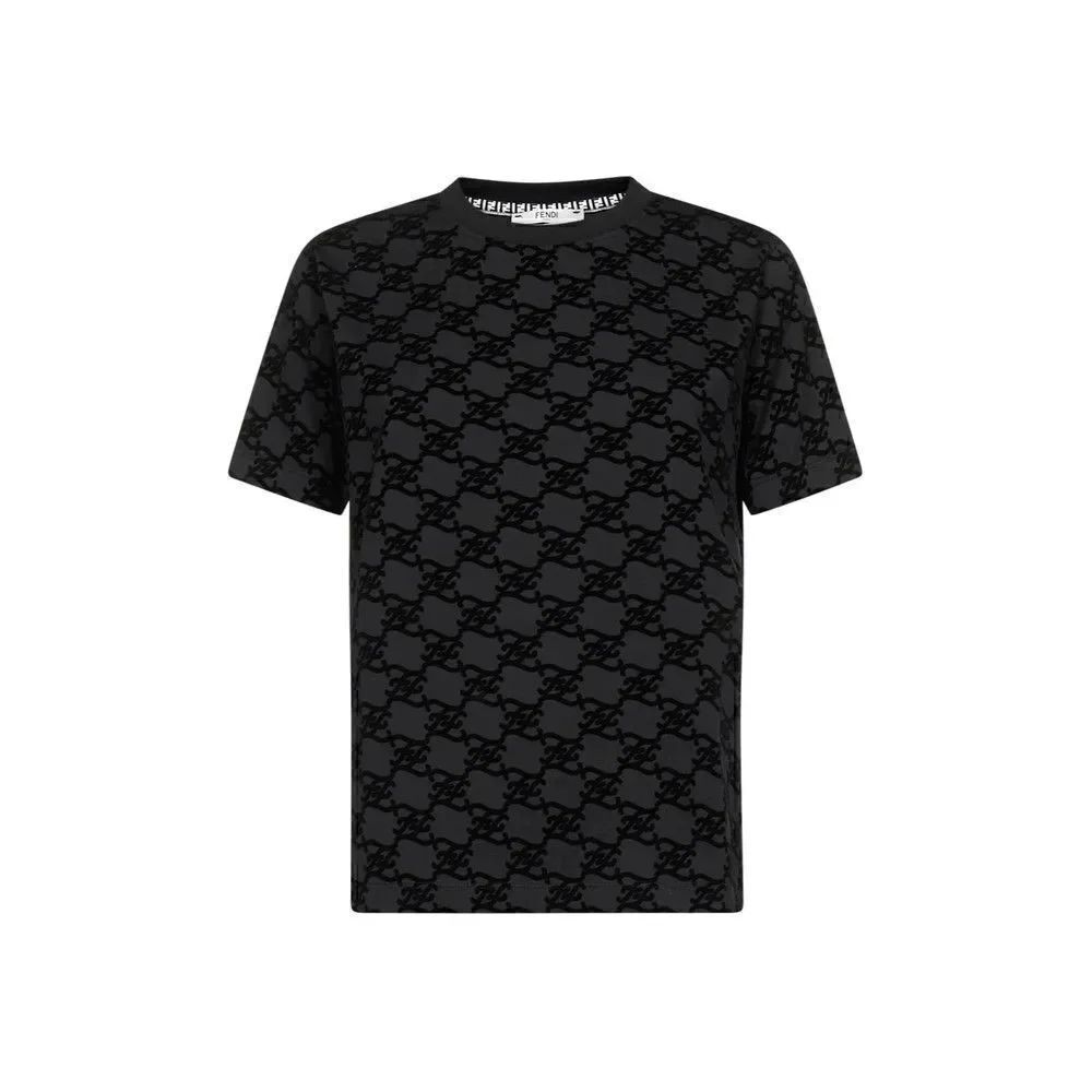 FENDI Karligraphy Flocked Logo T-Shirt Velvet Monogram Men's